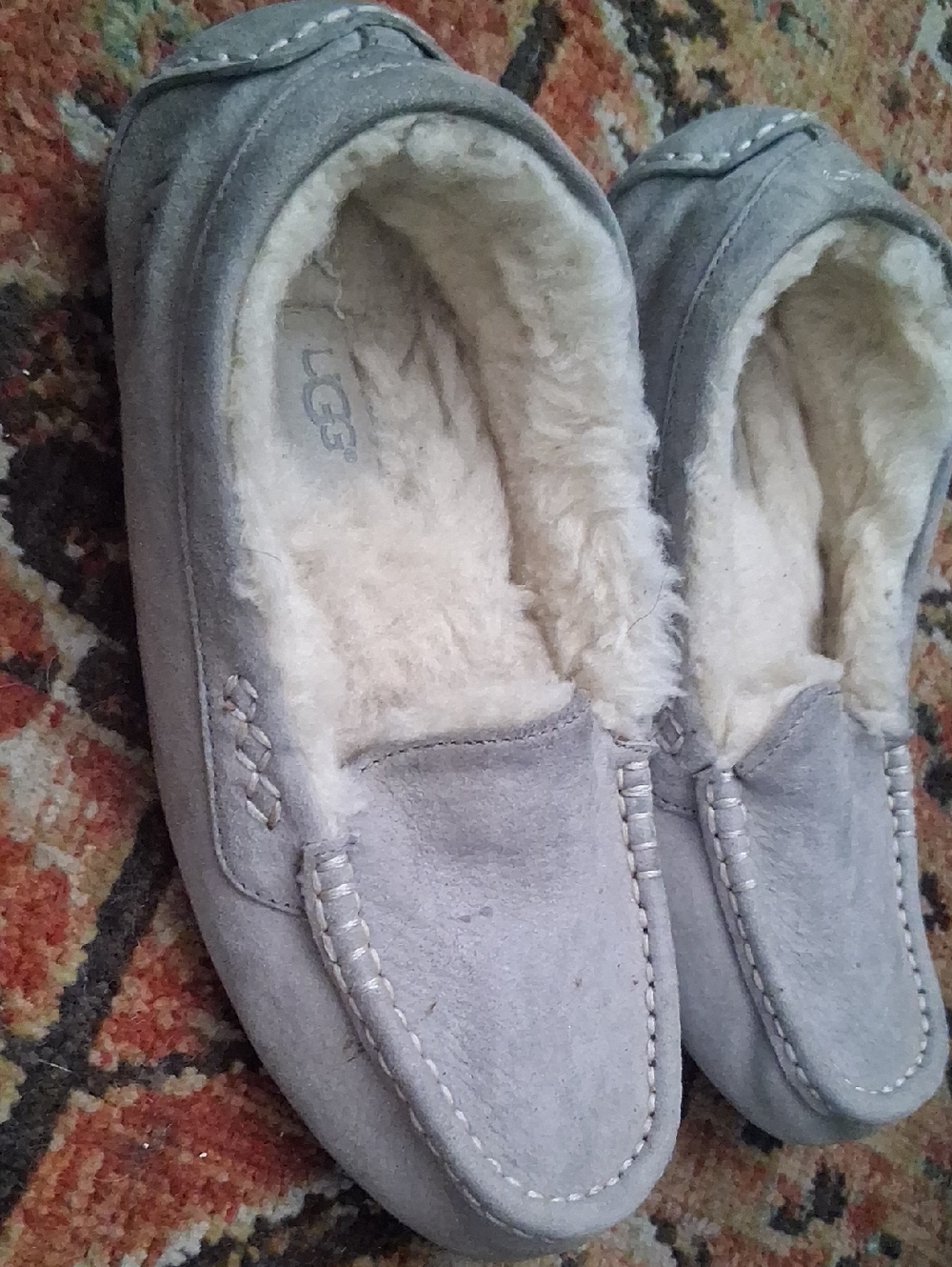 UGG Light Grey Suede Shearling-Lined Moccasin Slippers